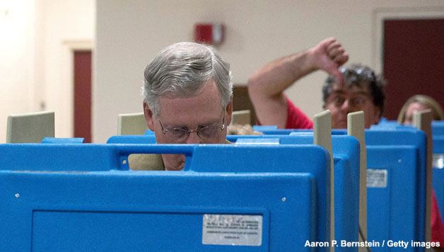 Voters show Rep Mitch McConnell (R) how they feel