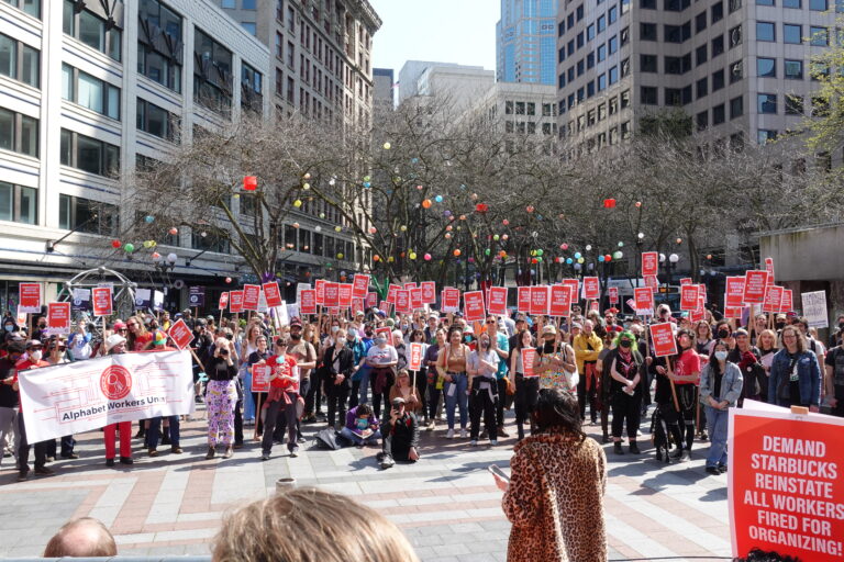 Facing Company Retaliation, Starbucks Workers Rally in Seattle Against Union Busting